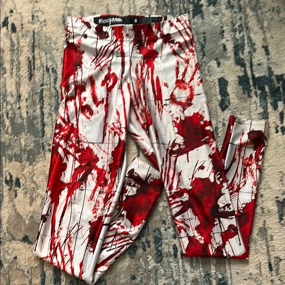 BlackMilk Red and White Graphic Leggings - Picture 2 of 3